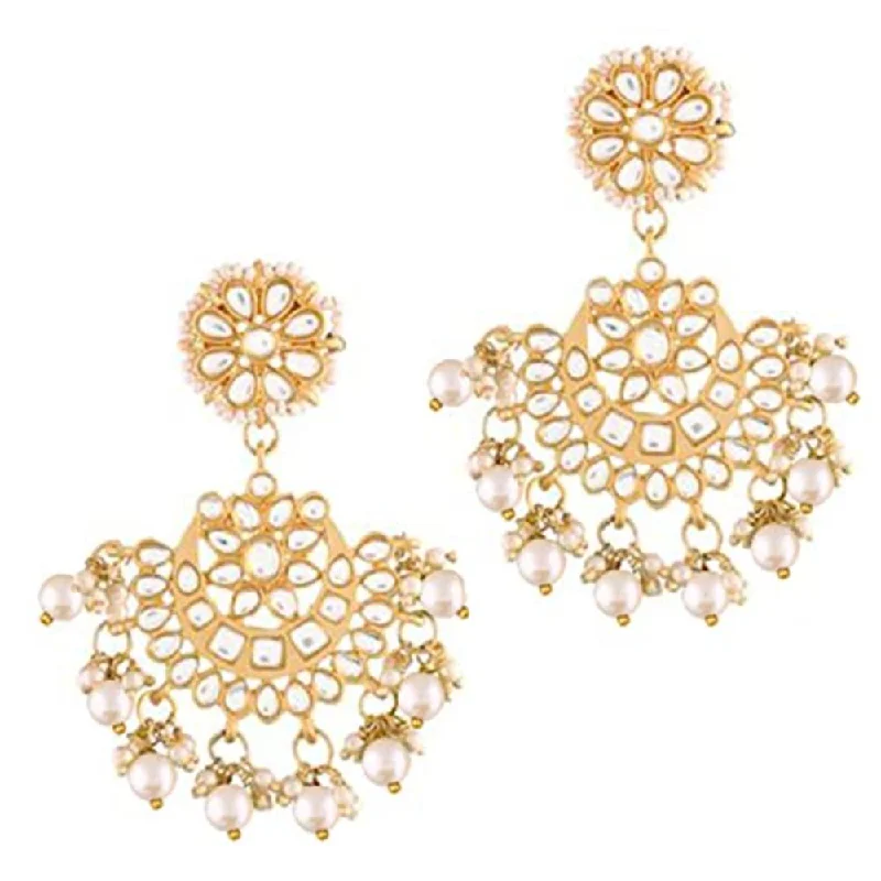 women’s classy hoop earrings-Etnico 18K Gold Plated Matt Finish Chandbali Earrings Handcrafted Kundan & Pearl (E2911W)