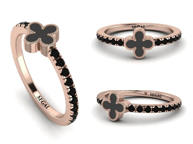 women’s bridal engagement ring-Elegant Enamel Clover Black Diamond Ring - Clover No. 8