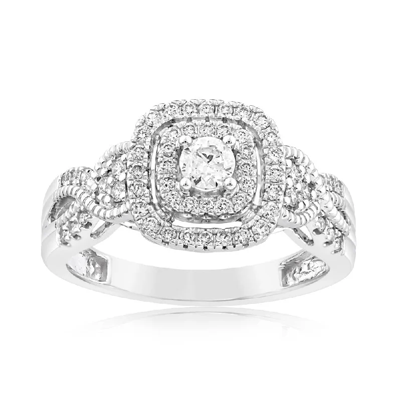 women’s halo diamond engagement ring-0.45 Carat Diamond Ring in 10ct White Gold