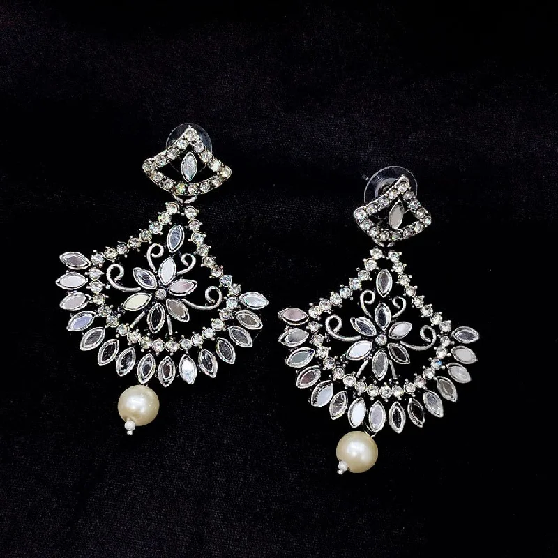 women’s wedding earrings-Akruti Collection Oxidised Plated Mirror Dangler Earrings