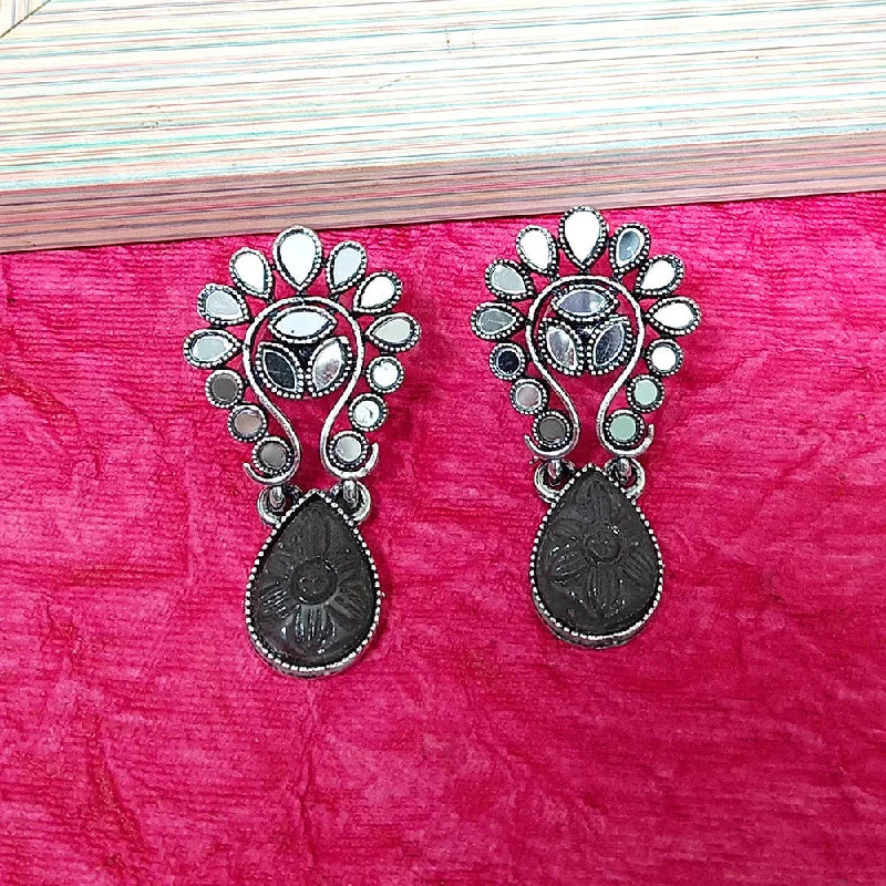 women’s adjustable earrings-Darshana Jewels Oxidised Plated Mirror Work Earrings