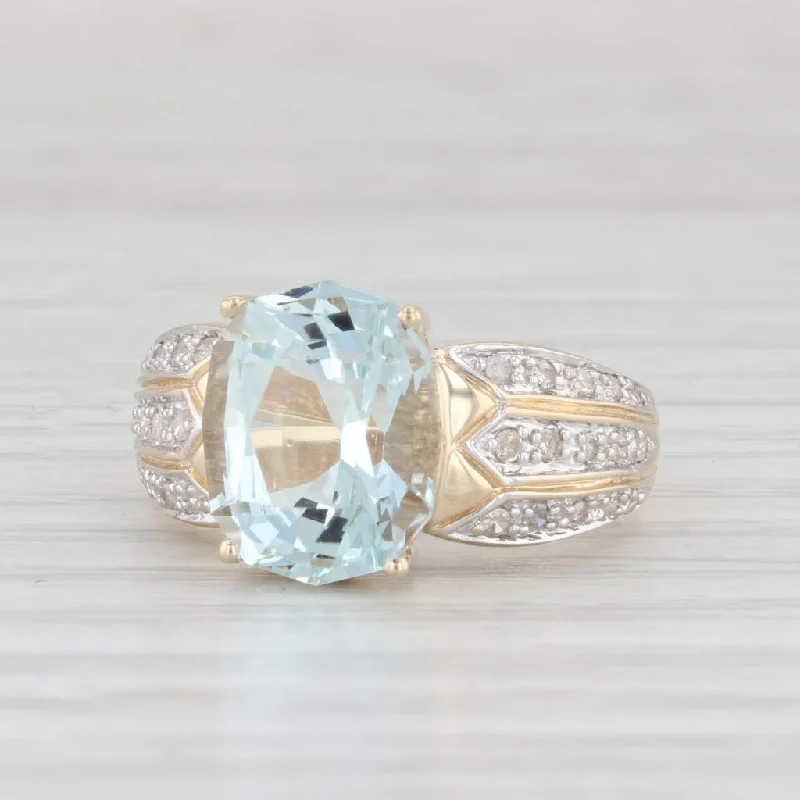 women’s engagement ring with side stones-4.99ctw Aquamarine Diamond Ring 14k Yellow Gold Size 6