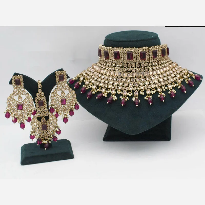 women’s wedding day necklace-Manisha Jewellery Gold Plated Crystal Stone And Beads Choker Necklace Set