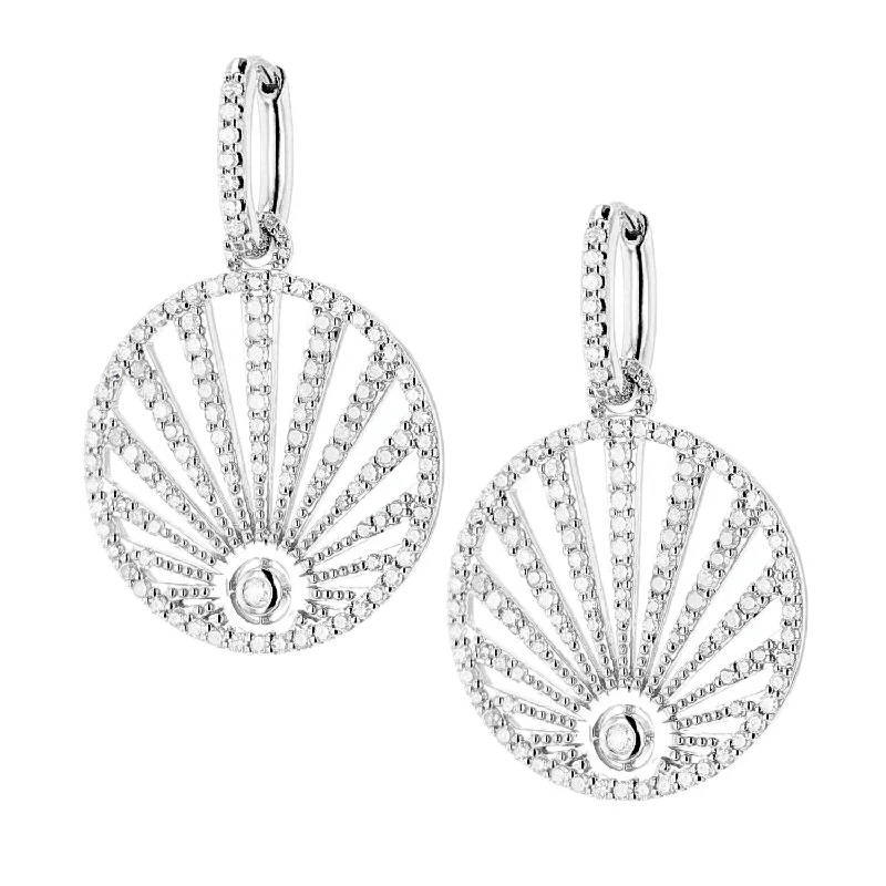 women’s fashion earrings-Pave Diamond Sunrise Earrings on Oval Huggie Hoops  E0000653