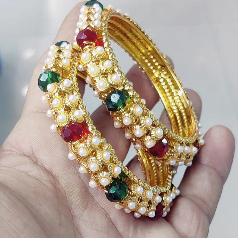 women’s hand-made bracelet-Pooja Bangles Gold Plated Pearl Bangles Set