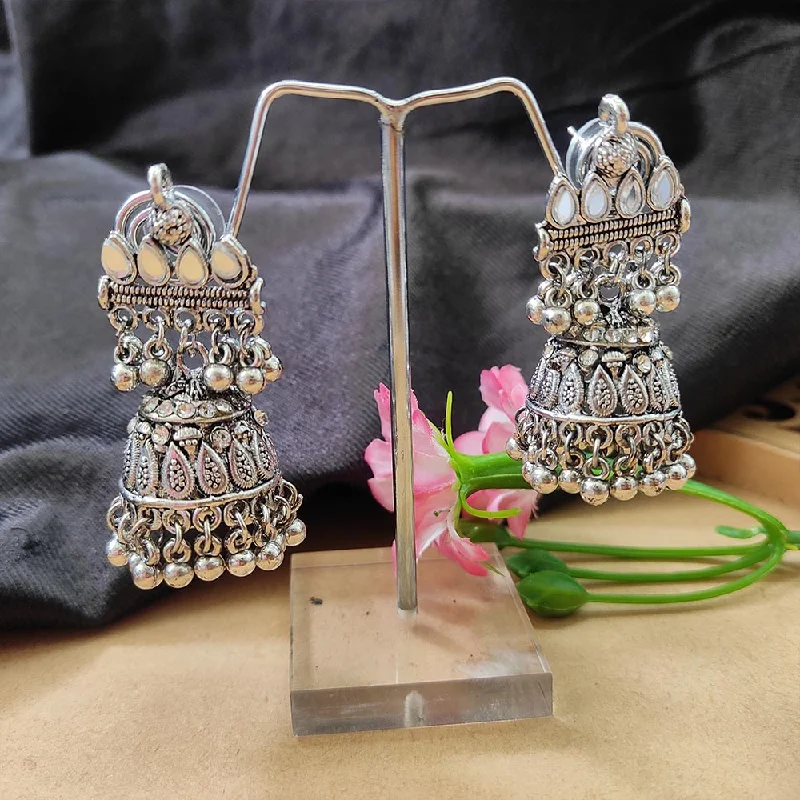 women’s gold and diamond earrings-Darshana Jewels Oxidised  Plated Jhumki Earrings