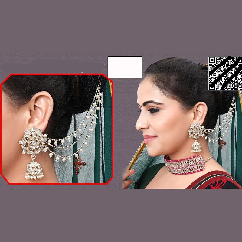 women’s casual earrings-Abhinandan Kundan Stone And Pearl Kanchain Jhumki Earrings