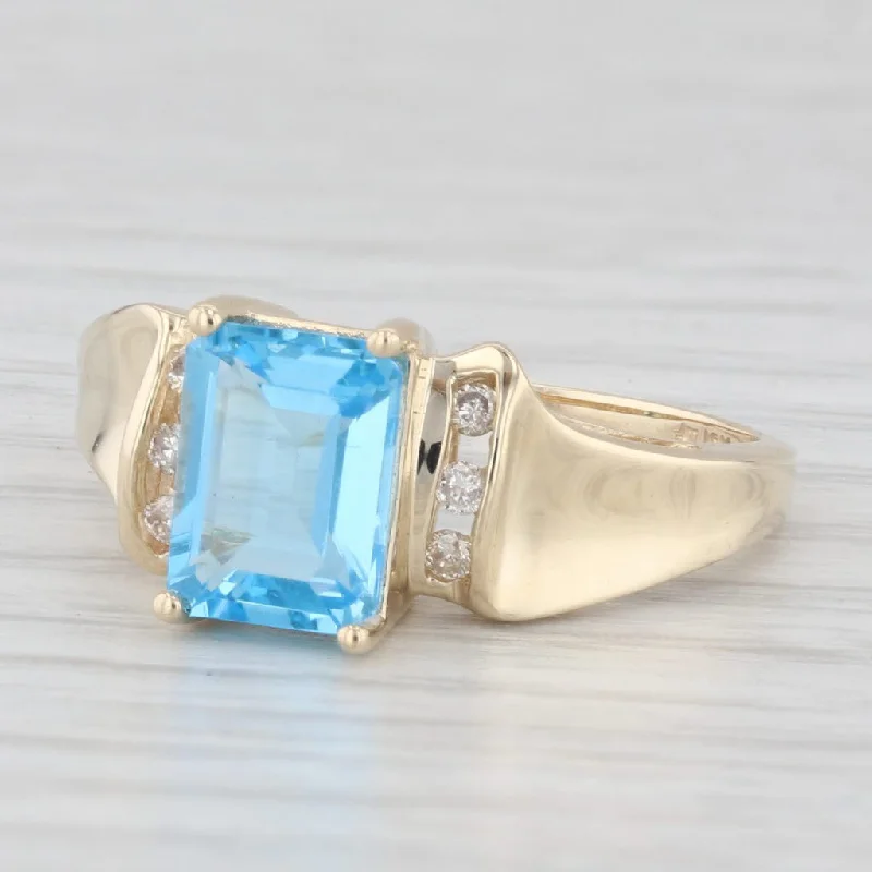 women’s round engagement ring-1.88ctw Blue Topaz Diamond Ring 10k Yellow Gold Size 8