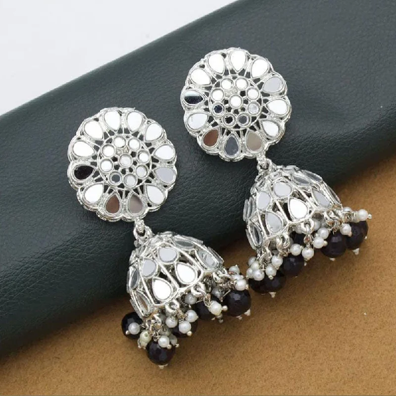 women’s statement earrings-Anjali Jewellery Silver Plated Mirror Pearl And Beads Jhumki Earrings