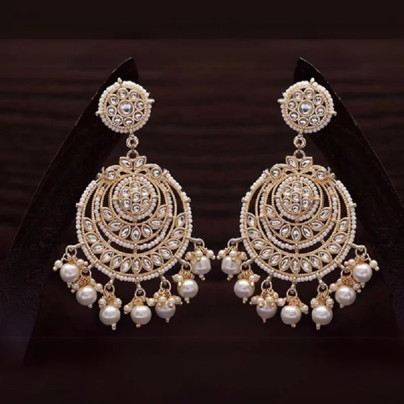 women’s chandelier earrings-Etnico Gold Plated Traditional Kundan & Pearl Chandbali Earrings for Women (E3002W)