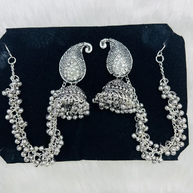 women’s bridal earrings-Manisha Jewellery Oxidised Plated Austrian Stone Kanchain Jhumki Earrings