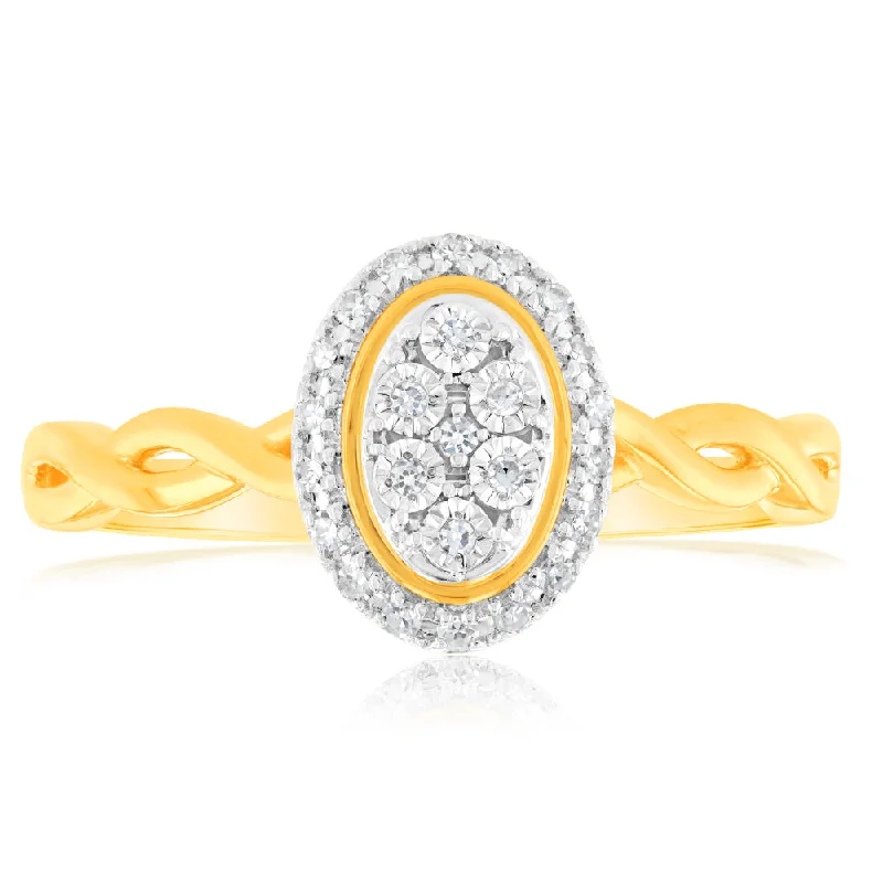 women’s round-cut engagement ring-9ct Yellow Gold Luminesce Lab Grown Diamond Ring with 25 Brilliant Diamonds