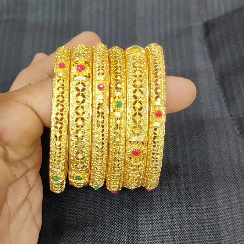 women’s custom gemstone bangle-Pooja Bangles Gold Plated Pota Stone Bangles Set