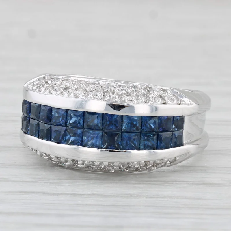 women’s colorful gemstone engagement ring-1.86ctw Blue Sapphire White Diamond Ring 14k White Gold Size 6.75-7