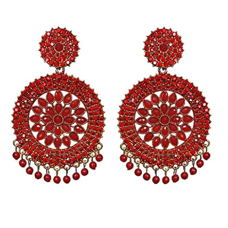 women’s gemstone drop earrings-Subhag Alankar Red Stone earrings for Girls and Women. Alloy Chandbali Earring