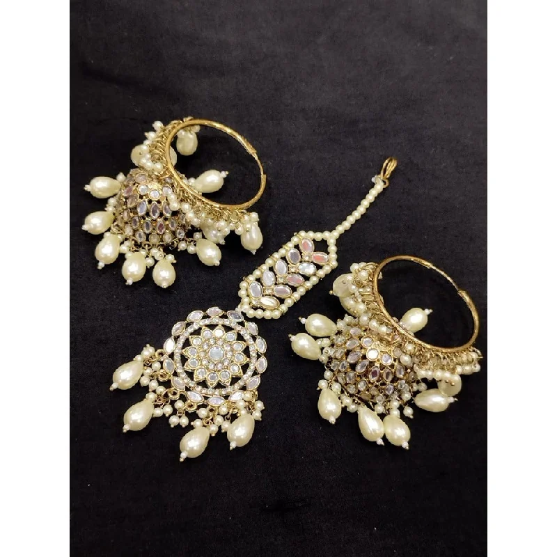 women’s casual earrings-Akruti Collection Gold Plated Mirror Jhumki Earrings With Maangtikka