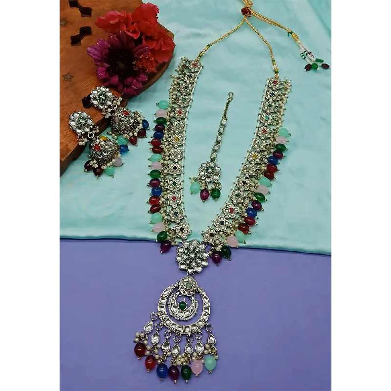 women’s vintage diamond necklace-Gehana Mahal Kundan Stone And Meenakari Pearls Long Necklace Set