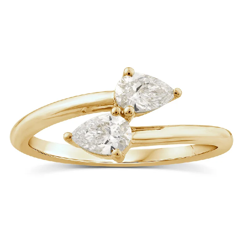 women’s sapphire engagement ring-Luminesce Lab Grown 10ct Yellow Gold Pear Cut 1/2 Carat Diamond Ring