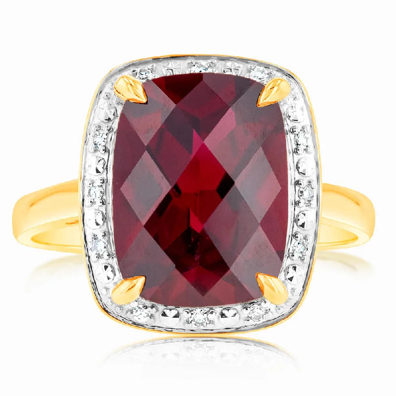 women’s statement engagement ring-9ct Yellow Gold Created Ruby And Diamond Ring