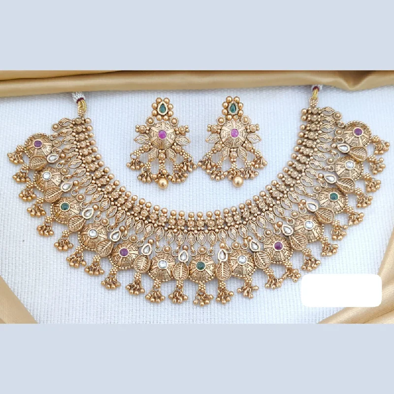 women’s pearl and diamond necklace-Akruti Collection Gold Plated Pota Stone And Pearls Necklace Set