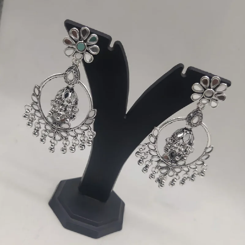 women’s engraved earrings-SNERA Oxidised Plated Mirror And Ghungroo Dangler Earrings