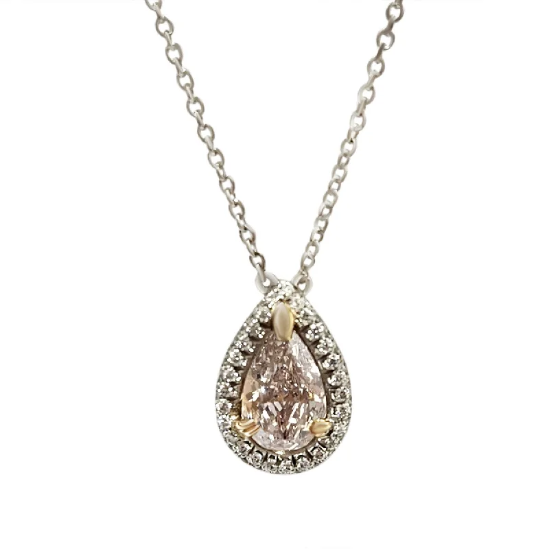 women’s wedding necklace-Pink Diamond Pave Halo Pendant Necklace