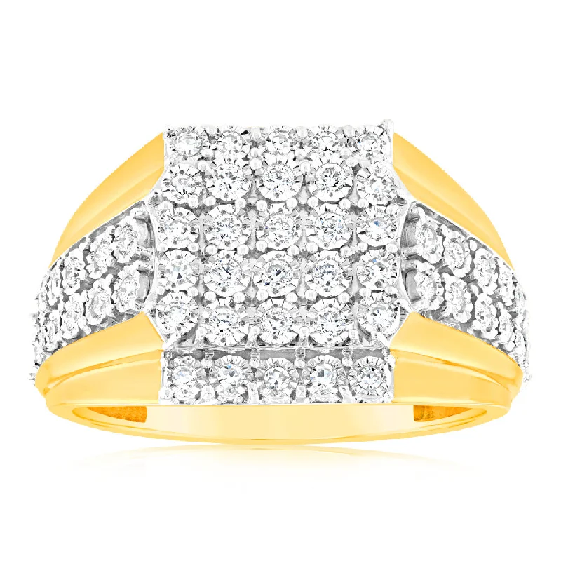 women’s radiant cut gemstone engagement ring-9ct Yellow Gold Luminesce Lab Grown Cluster Diamond Ring