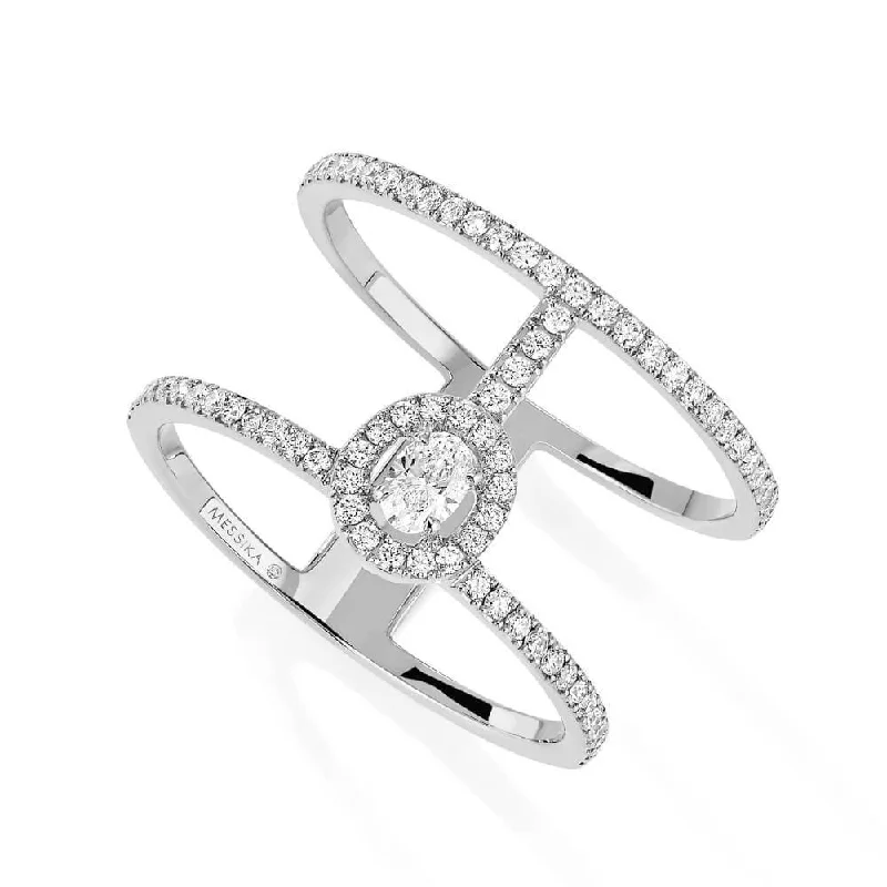 women’s solitaire diamond engagement ring-18ct White Gold Glam'Azone 2 Rows Pave Set Diamond Ring