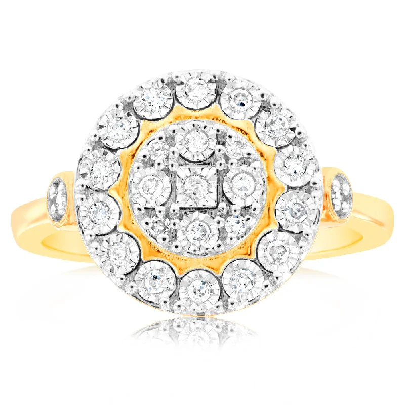 women’s sapphire and diamond engagement ring-9ct Yellow Gold 0.15 Carat Diamond Ring with 25 Diamonds