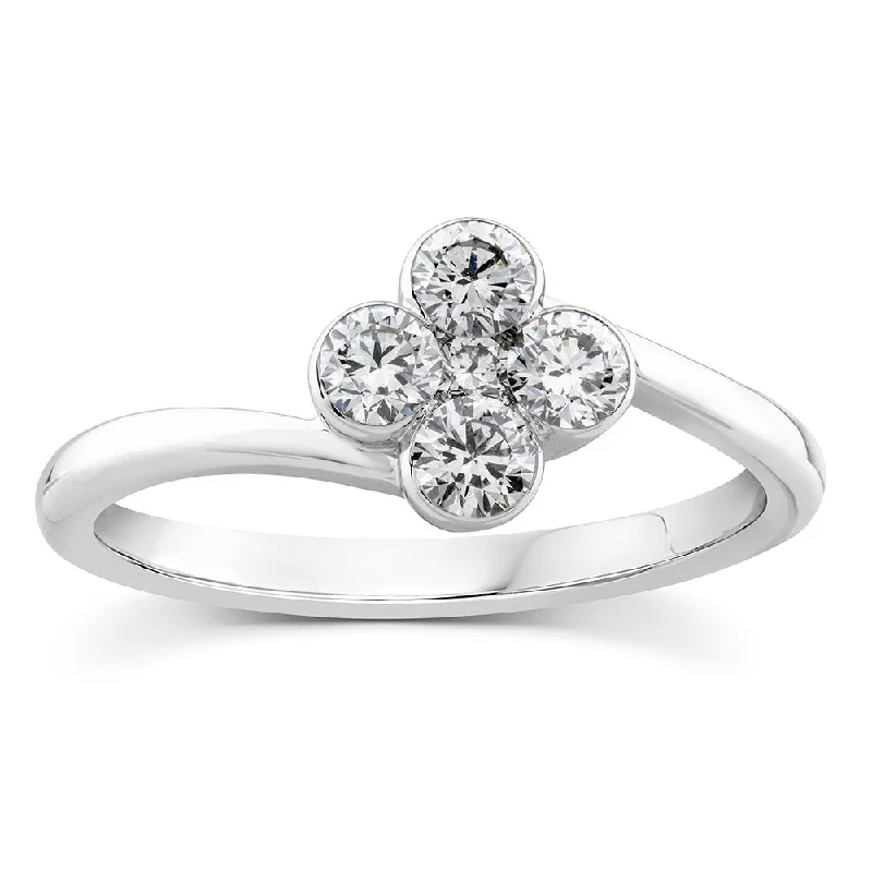 women’s double halo engagement ring-10ct White Gold Luminesce Lab Grown 1/2 Carat Flower Shaped Diamond Ring