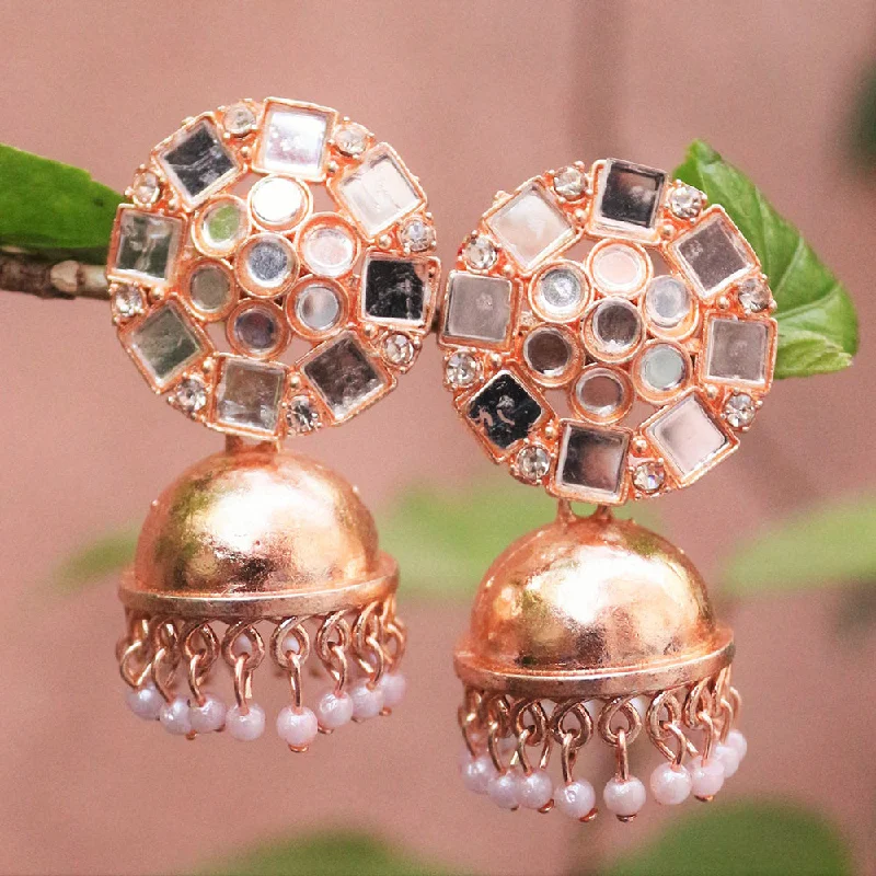 women’s geometric earrings-H K Fashion Rose Gold Austrian Stone And Mirror Jhumki Earrings