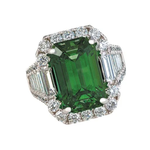 women’s engagement ring with emerald-Platinum, Emerald and Diamond Ring