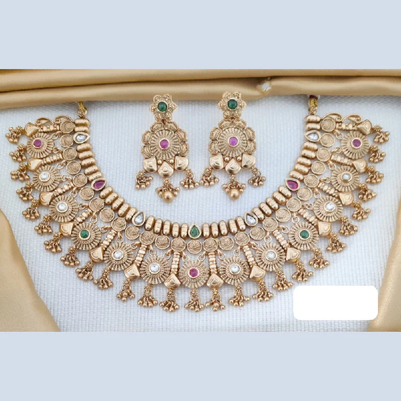 women’s beaded necklace-Akruti Collection Gold Plated Pota Stone And Pearls Necklace Set