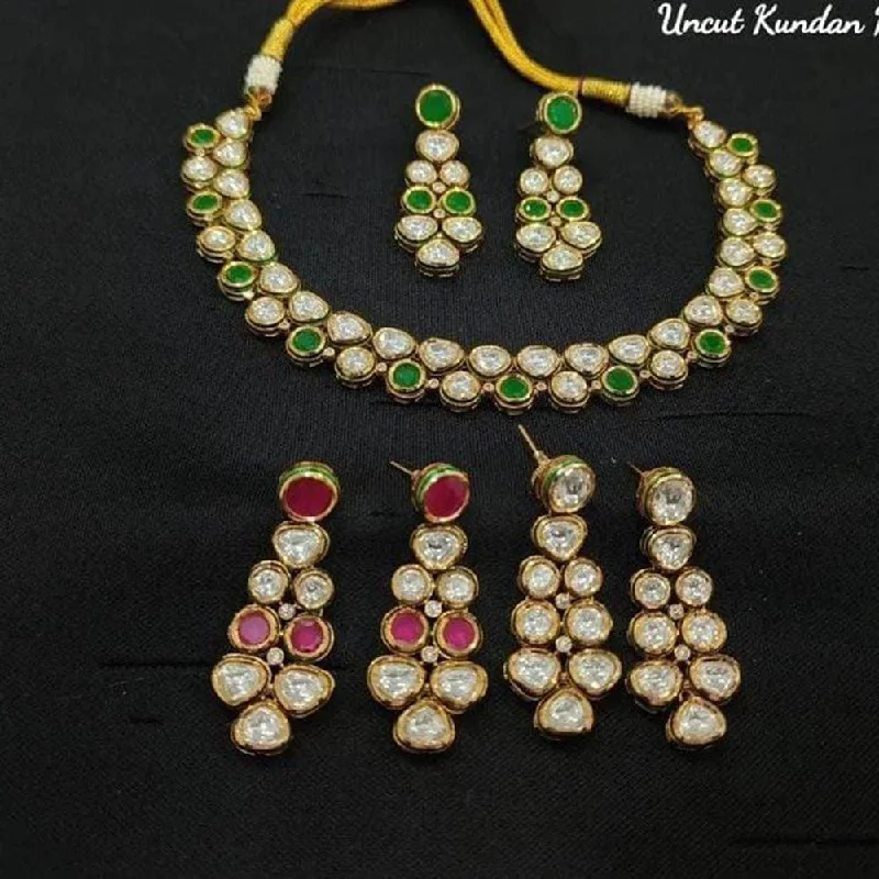 women’s gold necklace set-FS Collection Gold Plated Kundan Stone Necklace Set