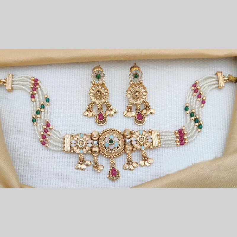 women’s chunky chain necklace-Akruti Collection Gold Plated Kundan Stone And Meenakari Choker Necklace Set