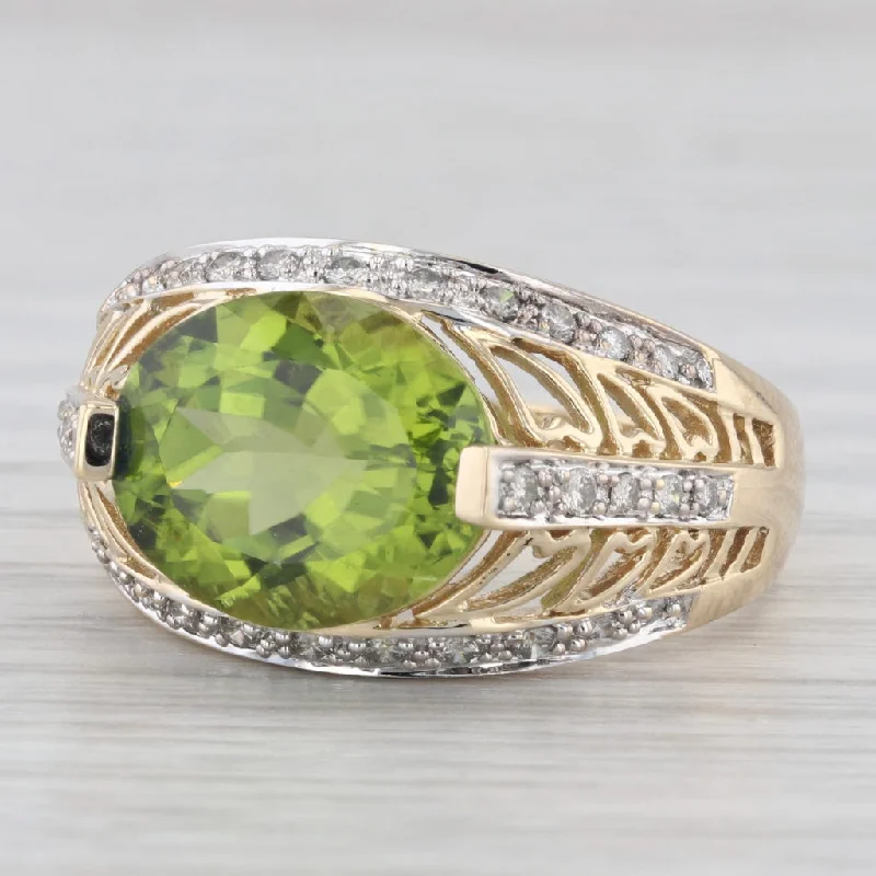 women’s diamond engagement ring-6.09ctw Peridot Diamond Ring 14k Yellow Gold Size 9 Heart Accents Cocktail