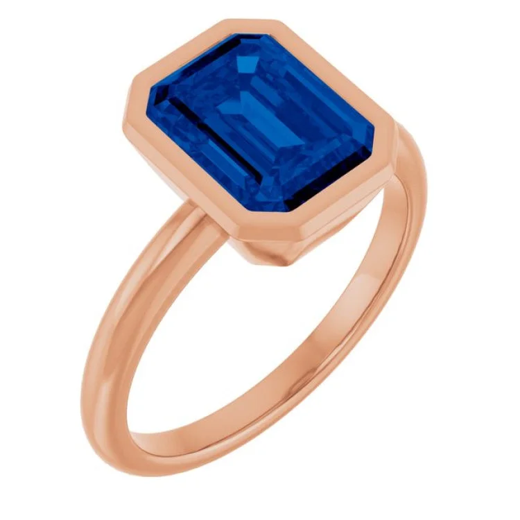 women’s birthstone stackable ring-14K Rose Lab-Grown Blue Sapphire Ring