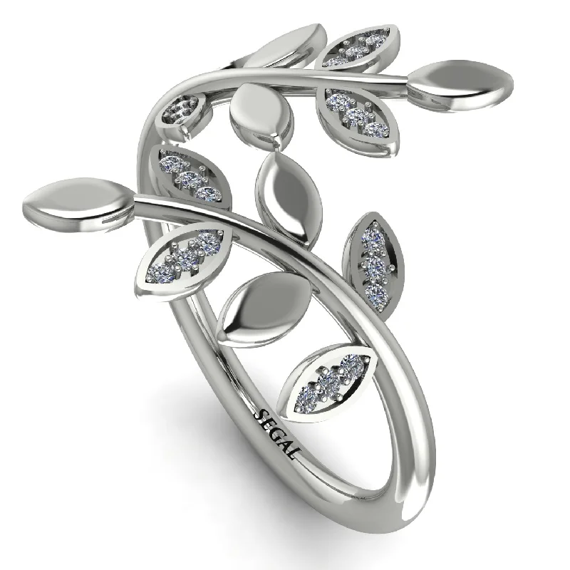 women’s trendy engagement ring-Open Ring Leaves Diamond Ring - Anna No. 3