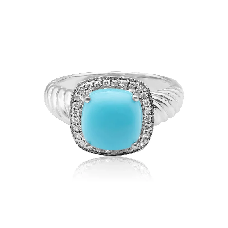 women’s custom sapphire engagement ring-Square Turquoise and Diamond Ring