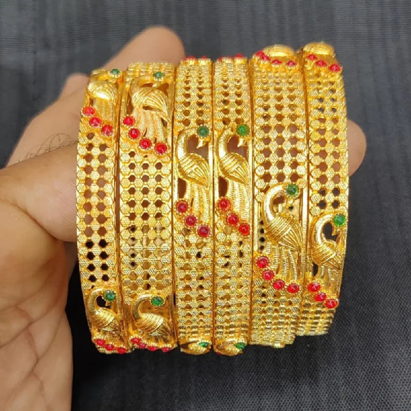 women’s tennis bracelet with diamonds-Pooja Bangles Gold Plated Pota Stone Bangles Set