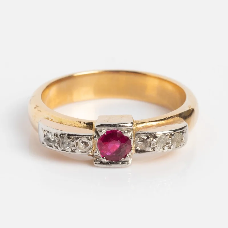 women’s luxury gold engagement ring-Vintage 18k Ruby and Diamond Ring