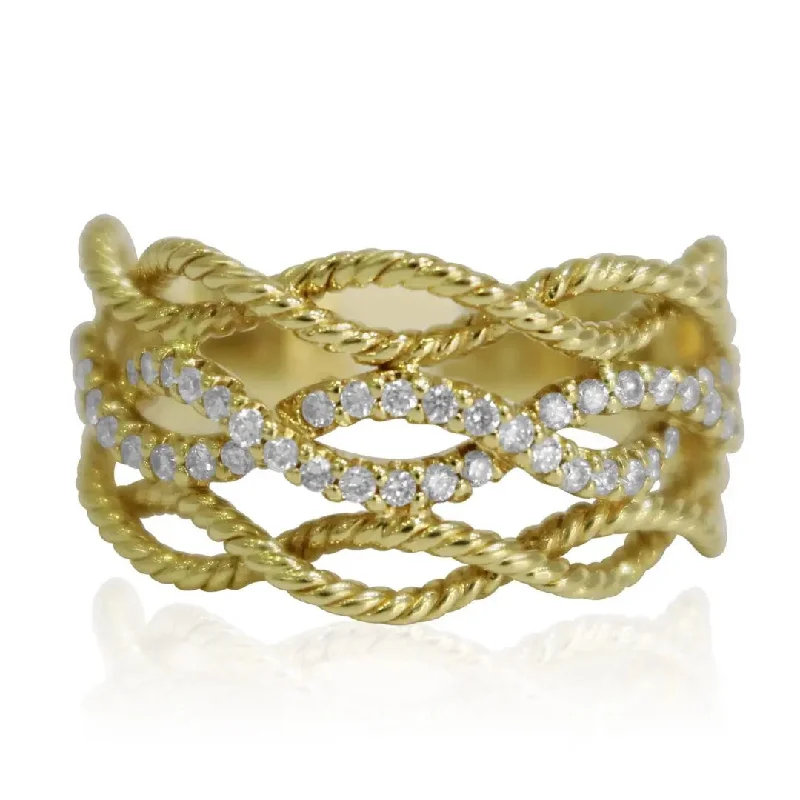 women’s platinum engagement ring-Yellow Gold Rope Twist Diamond Ring