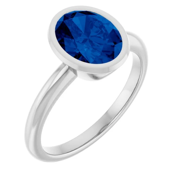 women’s wedding ring set-14K White Lab-Grown Blue Sapphire Ring