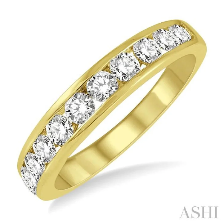 women’s silver gemstone ring-3/4 ctw Channel Set 11 Stone Round Cut Diamond Wedding Band in 14K Yellow Gold