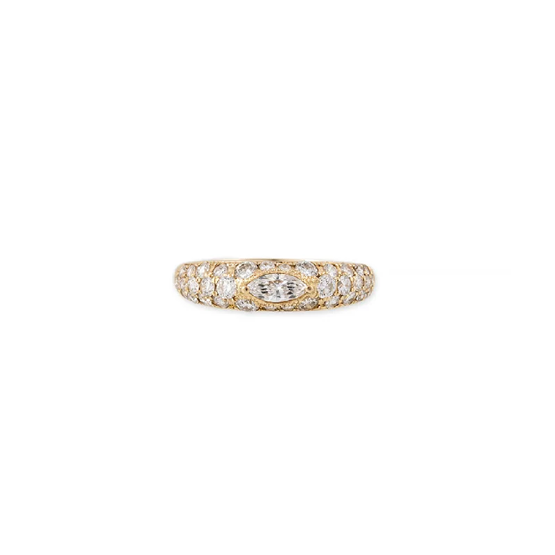 women’s rose gold ring-MARQUISE CENTER PAVE DIAMOND DOME RING