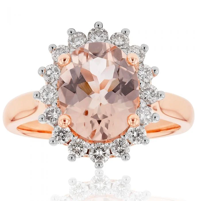 women’s luxury diamond engagement set-9ct Rose Gold 2.30ct Morganite and 1/2 Carat Diamond Ring