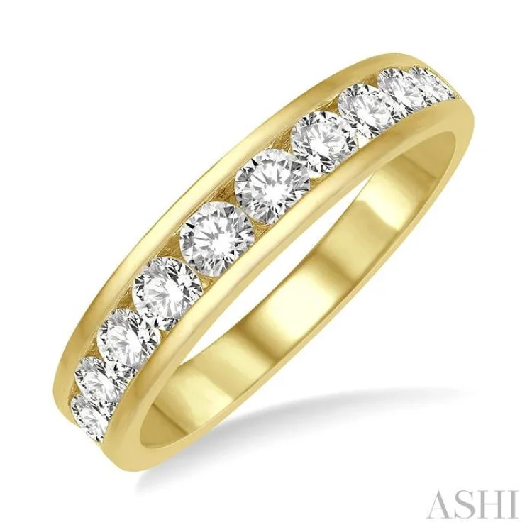 women’s eternity ring-1 ctw Channel Set 11 Stone Round Cut Diamond Wedding Band in 14K Yellow Gold