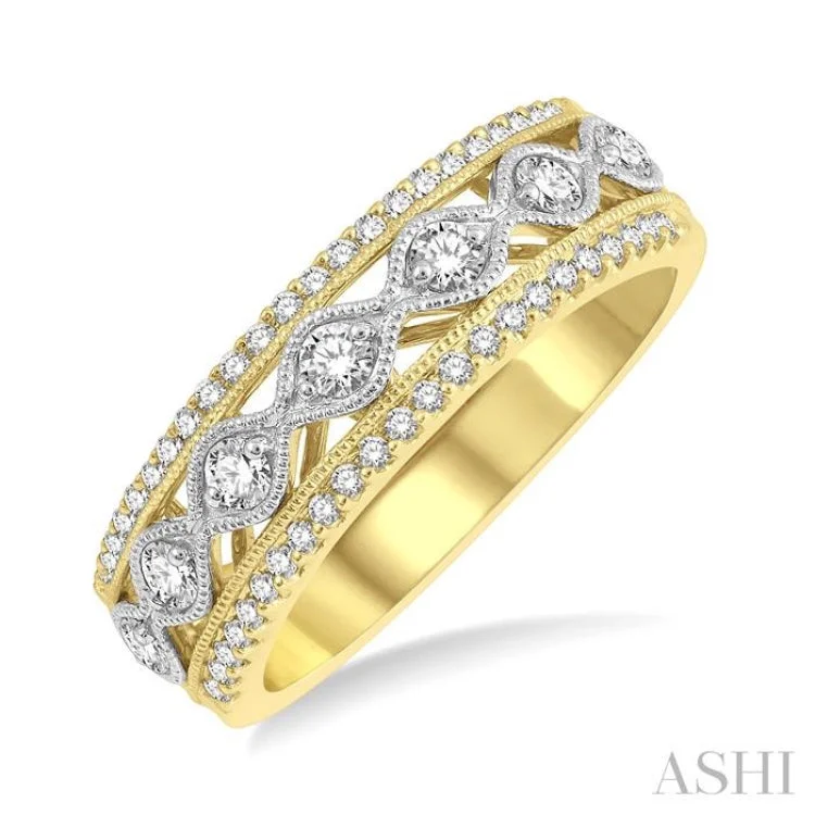 women’s statement gemstone ring-3/8 Ctw Lattice Two Tone Round Cut Diamond Fashion Ring in 14K Yellow and White Gold