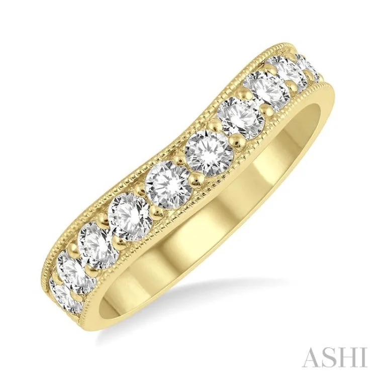 women’s three-stone engagement ring-1 Ctw Arched Round Cut Diamond Wedding Band in 14K Yellow Gold