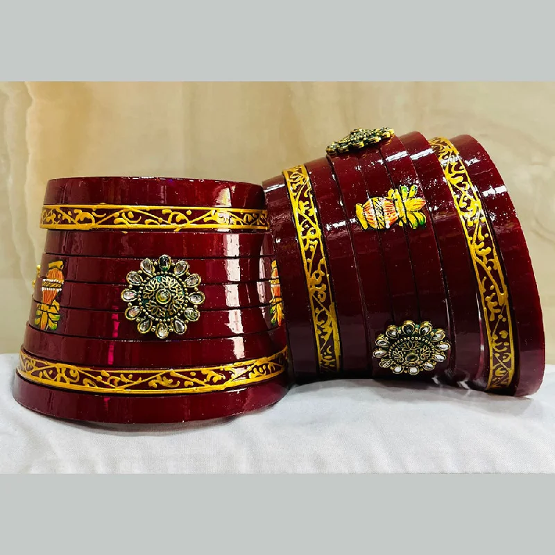 women’s luxury gold bangle-Shagna Acrylic Rajasthani Style Bangles Set